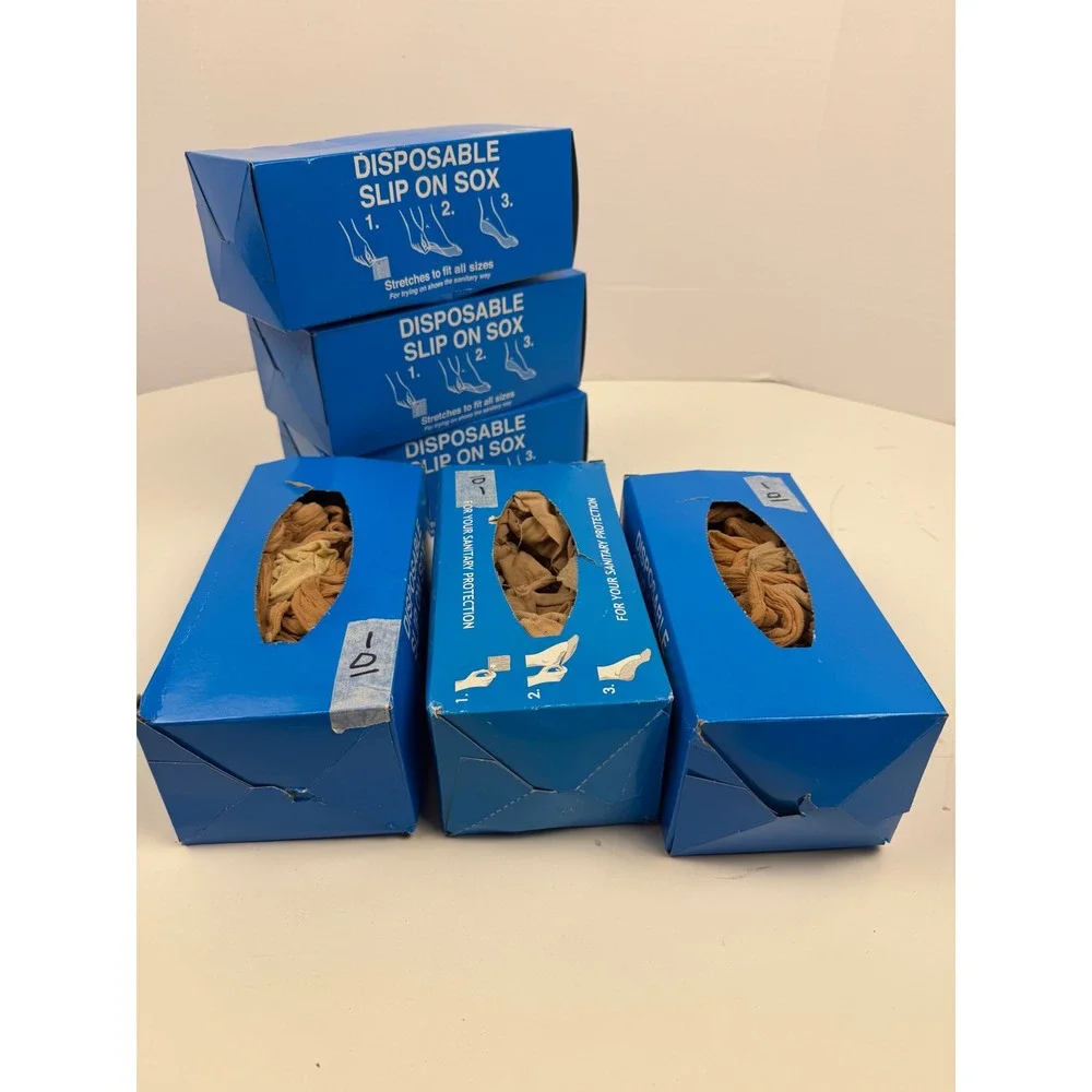 FOOT SOX Disposable Slip on Sox Beige Nylon Fits All 6 Boxes - 3 New‎ 3 Opend